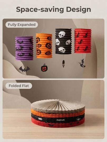 1pc Halloween Theme 15x30cm Accordion Lantern, Pumpkin Lantern, Holiday Party Decoration, Suitable For Halloween Decoration, Holiday Decoration And Home Decor, Garden Decoration, Room Decoration