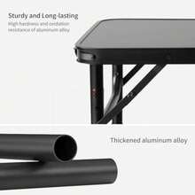 Small Camping Portable Table, Black Aluminum Frame, Adjustable Height Up To 21", Lightweight Carry Handle, Portable For Travel, Camping Outdoor Use - 2 Ft X 1.3 Ft X 1.78 Ft H No Umbrella Hole - View 6