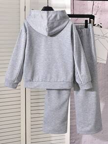 Vihyde Tween Boys American Street Style Denim Trim Double Layer Hooded Sweatshirt & Wide Leg Pants Casual Sports Two Pieces Set Fall Outfits - Grey - View 6