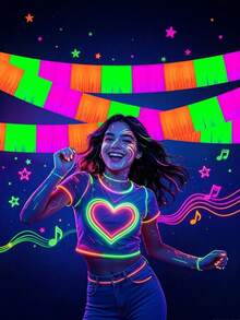 2pcs/1pc-Glow In The Dark Party Supplies - Neon Fringe Banner, Fluorescent Macaron Yellow Green Pink Metallic Tinsel Curtain, Metallic Tinsel Banner, Photo Booth Prop Table Skirt, Photo Backdrop,Birthday, Graduation, Christmas Party Decor - Width - View 9