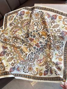 1pc 65*65cm Coffee Brown Ornate Full Floral Paisley Print Satin Imitation Silk Scarf Thin Multi-Use Scarf For Neck/Shawl/Waist All Seasons Daily Party - Multicolor - View 12