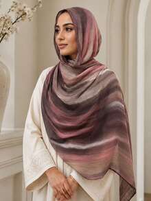 Women's Handmade Tie-Dye Contrast Gradient Hijab Scarf, Soft Lightweight Breathable Large Headscarf Shawl, Suitable For Muslim Women, Vintage Bohemian Style - Lotus Root Pink #22 - View 1