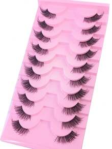 10 Pairs 3D Faux Mink False Eyelashes Natural Long Full Strip Half Eye Lashes Clear Band Short Faux Mink Eyelashes Makeup Lashes Thick Lashes - Black - View 3