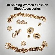 10 Peças Encantos de Sapato Femininos Brilhantes para Mulheres, Encantos Decorativos de Flor de Pérola de Strass Brilhante e Borboleta, Acessórios de Sapato Fofos com Corrente Dourada para Lembrancinhas de Festa - Dourado - Visão 1