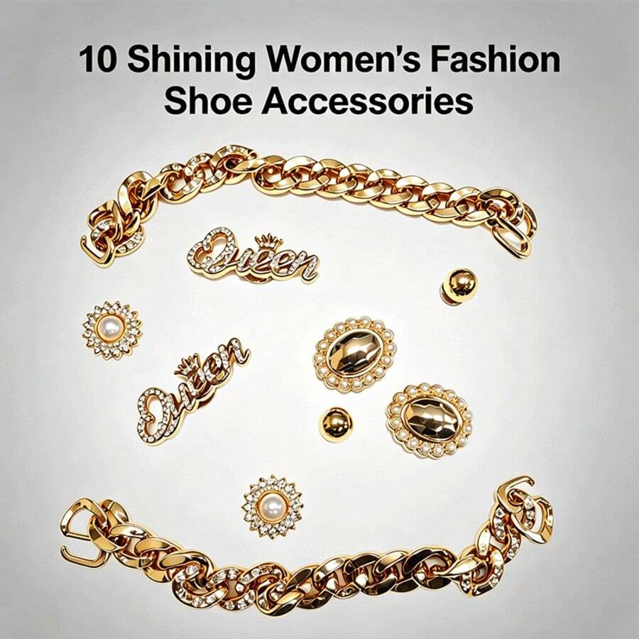 10 Peças Encantos de Sapato Femininos Brilhantes para Mulheres, Encantos Decorativos de Flor de Pérola de Strass Brilhante e Borboleta, Acessórios de Sapato Fofos com Corrente Dourada para Lembrancinhas de Festa - Dourado - Visão 1