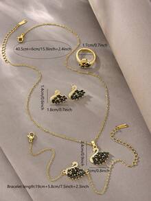 Pendientes de oro de 18K, collar de circonita de cobre, pulsera de múltiples capas enlazadas, conjunto elegante y lujoso, adecuado para uso diario, citas, fiestas y regalos - Dorado - Ver 8