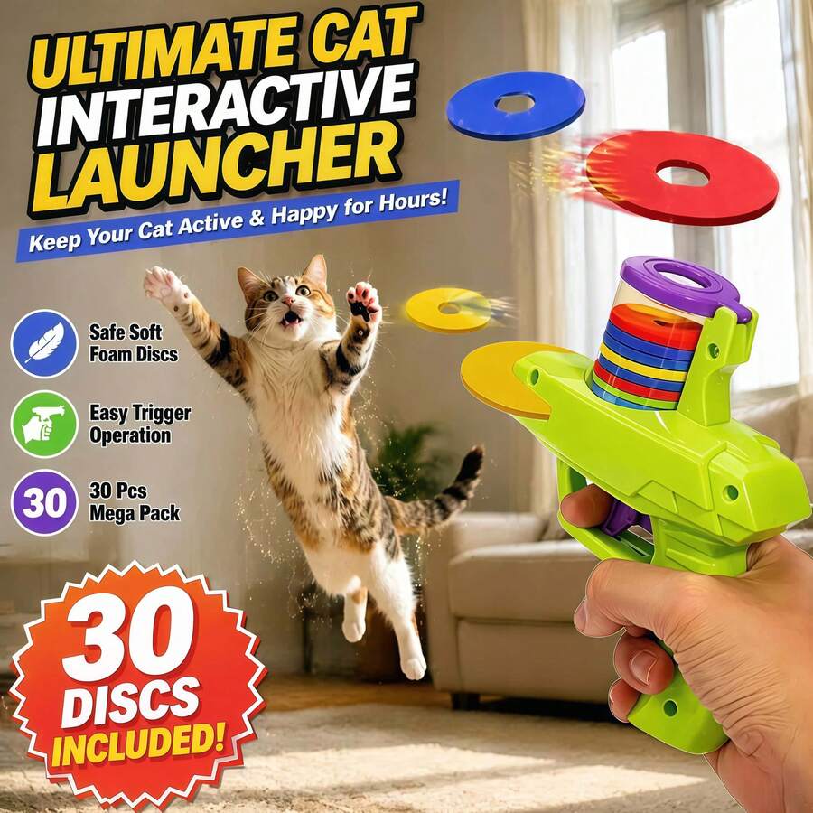 Interactive Cat Toy Launcher - Foam Disc Launcher, Suitable For Indoor Play, No Batteries Required, Fun For Kittens And Adult Cats