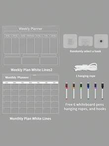 Transparent Acrylic Wall-Mounted Planning Board Set, Weekly / Recipe / Monthly Planner 3 Options, Erasable Reusable Whiteboard With Markers, Hooks And Hanging Rope, Back To School - Multicolor - View 16