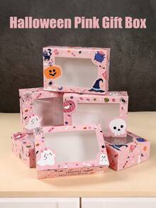 6pcs Pink Halloween Window Stickers Gift Box, Pumpkin Packaging Box, Home & Party Decoration Set, Holiday Commemorative Gift; Girly Aesthetic Decor, Suitable For Halloween Home Decor, Theme Party, Holiday Gifting And Best Friend Surprise Gift - Halloween Pink Gift Box - View 2