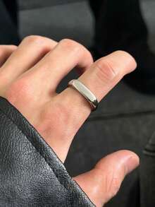 1pc Fashion Minimalist Polished Alloy Geometric Seal Ring, Gold & Silver Versatile Stackable Personalized Ring Suitable For Men's Daily Wear - Silver - View 7
