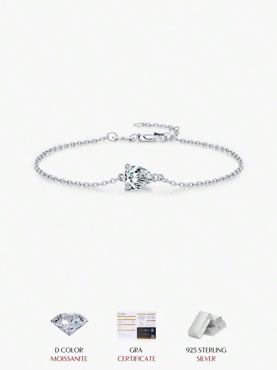 MODIAN D Color Moissanite 925 Sterling Silver Luxury Lab Diamond Water Drop Link Chain Bracelet For Women Wedding Fine Jewelry - Silver - View 1