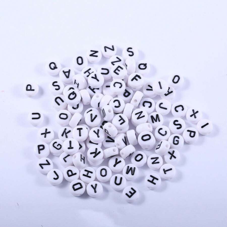 300顆/600顆白色圓形壓克力黑色字母珠，A-Z混色散珠，適用於DIY手鍊、項鍊、鑰匙圈、珠寶手工藝