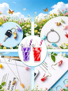 10/20/30/50/100 pièces Ensemble de fournitures de bijoux multicolores et vibrants pour crème glacée et bubble tea - Pendentifs en résine colorés, convenant pour la création de bijoux, porte-clés et artisanat - Designs durables et accrocheurs, accessoires pour colliers, boucles d'oreilles, cadeaux, confection de bijoux - Pendentif bouteille - Voir 10