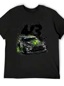 1 pièce, t-shirt graphique de course automobile Ken Block - Noir, t-shirt à manches courtes surdimensionné avec un motif d'une voiture de course 43, des motifs géométriques et un imprimé de numér - Noir - Voir 1