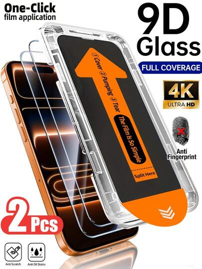 CASECOPS 2-Pack Dust-Free Instant-Apply HD Tempered Glass Screen Protector Set, Dust-Free Installation, Compatible With IPhone 11 12 13 14 15 16 17 Pro Max And 14 15 16 Plus 17 Air Models, 9H Hardness Scratch-Resistant, Crystal Clear, Precise Touch