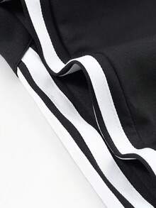 1pc Boys' Teenager American Style Side Color Block Sporty Minimalist Outdoor Straight Leg Pants, College Style - Black - View 6