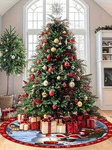 1/100 Stück Weihnachtsbaumrock mit Weihnachtsmotiv, Muster mit Holzhaus, verschneiter Landschaft, Weihnachtsmann, Schneemann-Mustern, mit Rentier, Geschenkbox, Schneeflocken-Design, runde Basis, Durchmesser 60/90 cm wählbar; geeignet für Winterparty und Heimdekoration, ideales Weihnachtsbaum-Accessoire. - Verschiedenfarbig - Übersicht 6