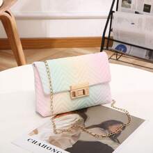 Women's Colorful Contrast Woven Fabric Magnetic Closure Small Square Crossbody Bag - Multicolor - View 5
