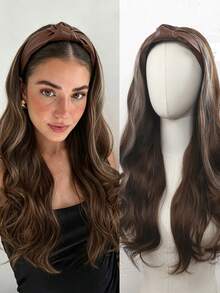 24 Inch Leather Twisted Headband Wig With Large Wavy Hair Extensions, Detachable Half-Head Cover For Women, Available In Multiple Colors Including Black/Brown/Brown/Gold/Brown With White Highlights, Suitable For Everyday Wear By Women. - Multicolor - View 14