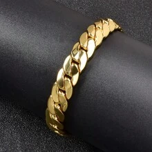 Bold Classic 18K Gold Plated Shiny Thick Cuban Copper Bracelet, Unisex, Suitable For Daily Wear And Party - Gold - View 2