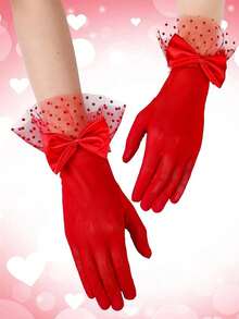 1 Pair Women's Vintage Mesh Bow Lace Decorated Evening Gloves - Multicolor - View 15