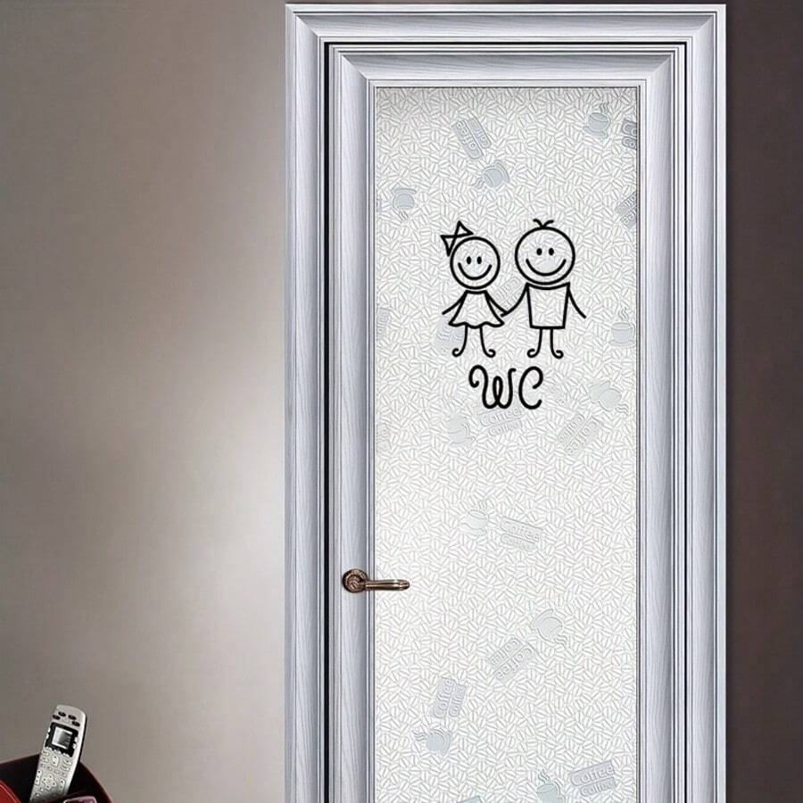 1pc Simple Artistic Cartoon-Style Men's And Women's Restroom Sign Stickers, Removable Self-Adhesive Waterproof PVC Stickers, Suitable For Public Restrooms And Home Bathroom Decorations. - Door Stickers - View 1