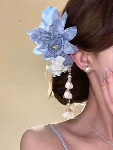 1pc Women's New Sweet Tassel Flower Hair Clip, Side Hair Clip, Half-Up Hairstyle Hair Accessory - Multicolor - View 3