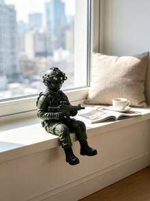 1件特種部隊士兵動作公仔，配夜視鏡與突擊步槍，軍事戰術坐姿人偶，書架桌面裝飾，適用居家與辦公室 - A - 查看 1