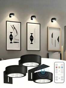 3pcs LED Battery Powered Magnetic Mount Picture Lights, Wireless Remote Control Home Wall Decor Art Display Lights - Black - View 2