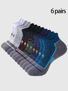 1/6/12 Pairs Men's Mesh Sports Socks With Lightning Pattern - Multicolor - View 13