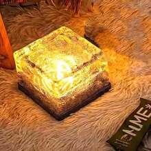 1/4/8PCS Outdoor Solar Ground Lights, Warm White Small/Large Garden Decor LED Night Lights, Portable Stair Step Lights, White Transparent Glass Shell, Built-In Rechargeable Battery, Embedded Solar Panel Charging, Suitable For Ground, Stairs, Balcony, Garden, Street, Path, Tea Table, Indoor Bed Decor Lighting Fixtures - Warm Light - Ice Brick Lamp - View 15