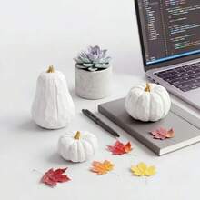 3pcs/Set Resin Pumpkin Decor - Modern Geometric Autumn Sculpture, Suitable For Home, Office And Thanksgiving Celebration - Three-layer Pumpkin - White - View 9