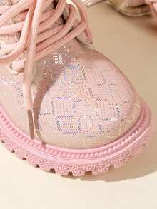 1 Pair Kids' Glossy Iridescent Ankle Boots With Side Zipper Dual Design, Dirt-Resistant Versatile Winter Boots For Kindergarten - Pink - View 7