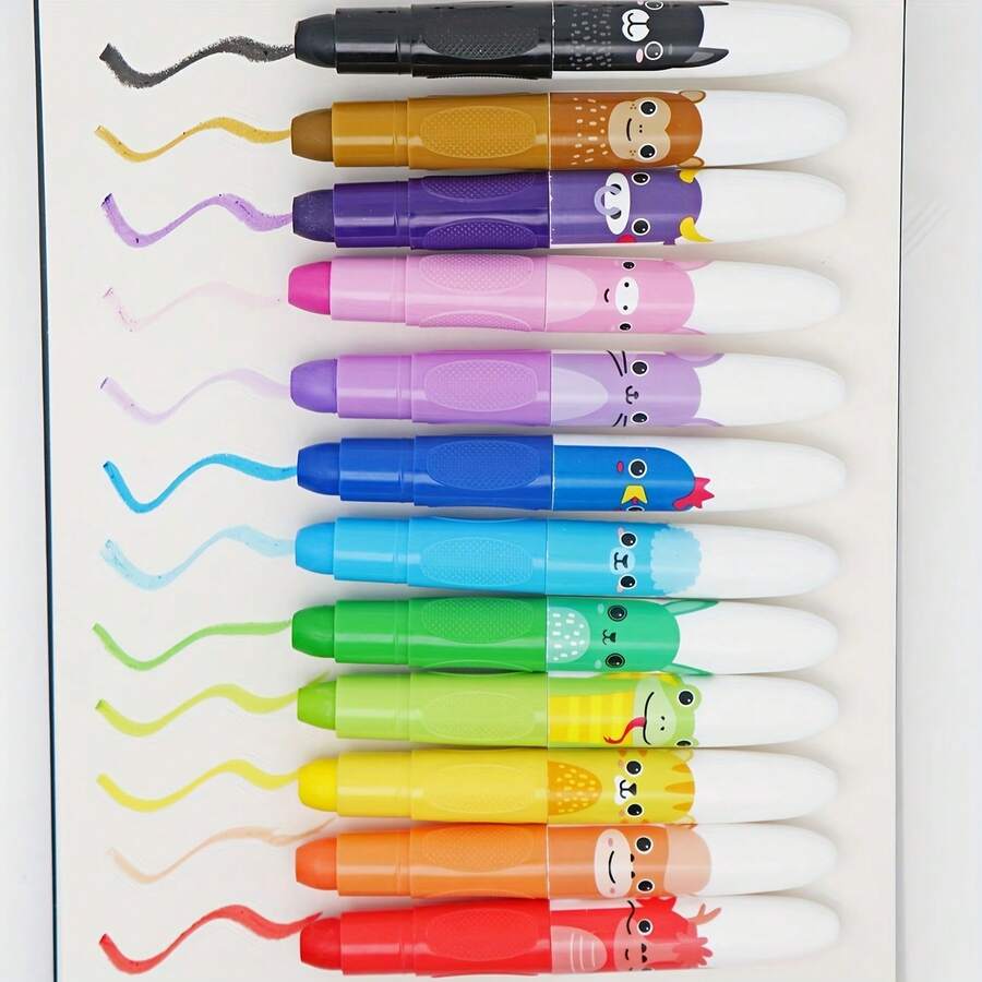 1pc Cute Giant Crayons, 12pcs Twistable Crayons Washable Crayons Silky Smooth Large Crayons For Coloring, Drawing - Multicolor - View 1