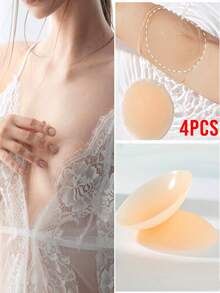 4PCS Self-Adhesive Silicone Nipple Covers, Invisible Ultra Thin Pasties, Reusable Breast Petals For Dress Swimwear Wedding Outfits - Multicolor - View 2