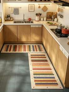 1 pieza Alfombra decorativa de cocina con rayas degradadas de arcoíris, alfombra rectangular absorbente de tierra de diatomeas de estilo minimalista americano, alfombra antideslizante para baño, adecuada para uso diario en cocina, baño, lavandería, pasillo - Naranja - Ver 2
