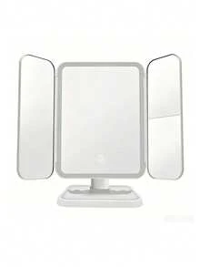 1pc 3-Fold LED Makeup Mirror With Light, Touch Dimming 3 Color Modes, 2X Magnification, 180° Rotatable Foldable Desktop Mirror With Storage Tray, Portable Travel Beauty Gift, Suitable For Women Bedroom Dorm - LED Tri-fold Cushion Makeup Mirror - View 10