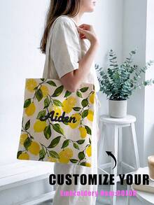 1pc Customized Embroidered Canvas Tote Bag, Personalized Name & Text, Large Capacity Lightweight Fashion Shopping Handbag, Perfect Gift - Multicolor - View 2