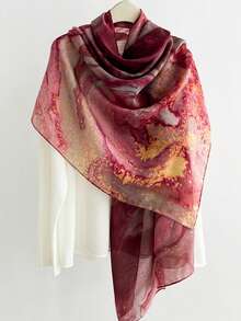 1pc 2026 Fashion Spring/Summer Thin Ink Print Gauze Scarf Street Beach Towel 80*182cm Extra Long Silk Scarf Women Breathable Versatile Floral Print Shawl Headscarf Scarf Wrap Suitable For Travel, Photography, Check-In - Multicolor - View 6