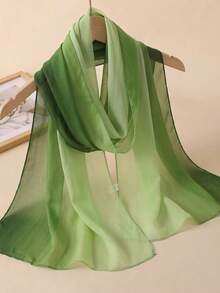 1pc Women's Simple Classic Gradient Color Lightweight Chiffon Scarf, Skin-Friendly Comfortable Sun Protection Shawl, Suitable For Daily Use - Green - View 2