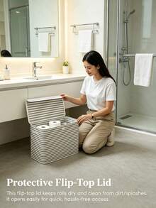 1 buah Rak Penyimpanan Kertas Toilet Kapasitas Besar, Tempat Tisu Multifungsi, Aksesori Kamar Mandi, Keranjang Penyimpanan Tisu Kain Lipat, Penyimpanan Rapi, Cocok Untuk Rumah, Kamar Mandi, Wadah Penyimpanan dan Pengorganisasian yang Ideal - MultiWarna - View 3
