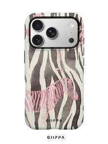 GIIPPA 1件黑白斑馬條紋底色搭配粉色斑馬圖案設計，Phone 17 Pro Max 手機殼，兼容 Phone 16 Pro Max、15 Pro Max、14 Pro Max，韓系高端時尚趣味手機殼，兼容 11/12/13/14/15/16 Pro Max Plus，優雅設計適合男女使用，聖誕節、情人節、復活節、婚禮季和生日送給女友的完美禮物！ - 彩色 - 查看 1
