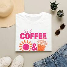 Iced Coffee & Sunshine T-Shirt | Summer Coffee Graphic Tee,Summer Tops,Tops For Women,Summer T Shirts,Y2k - White - View 4