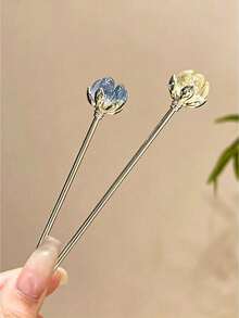 1件/2件 水晶蓮花髮簪 極簡金屬髮夾 優雅女款髮飾 - 彩色 - 查看 5
