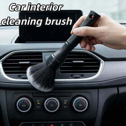 1pc Soft Bristle Car Interior Cleaning Brush Black, Multi-Purpose Car Detailing Dusting Brush For Dashboard Air Vent Gaps