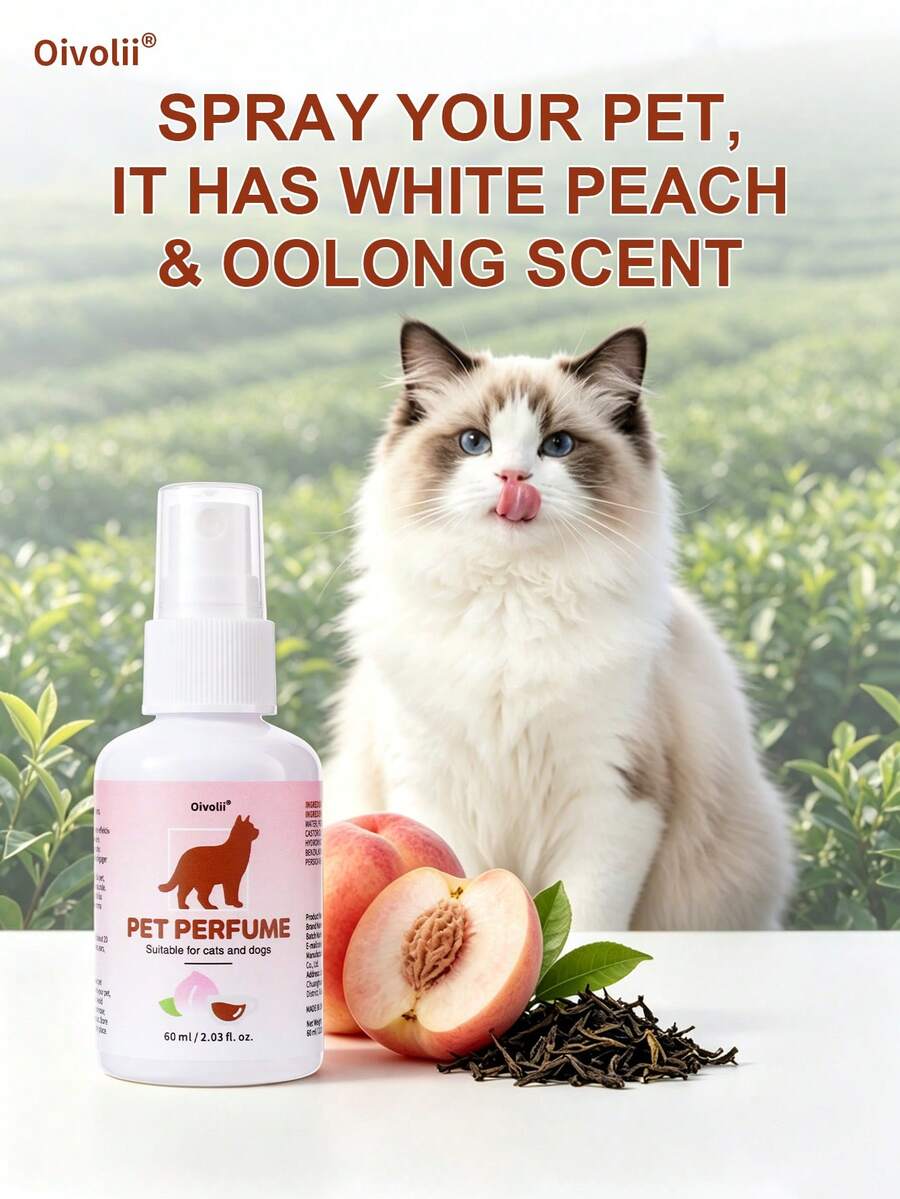 Oivolii Dog Perfume & Pet Cologne – Long-Lasting Peach Oolong Tea Scent | Alcohol-Free Deodorizing Spray For Dogs & Cats, Gentle Non-Sticky Grooming Formula, 2.03 Oz - 60ml - View 1