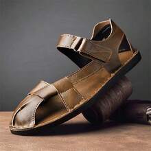 Summer New Roman Casual Men's Shoes Sandals Hand-Sewn Hook And Loop Flat Shoes Headband Shoes - Brown - View 1
