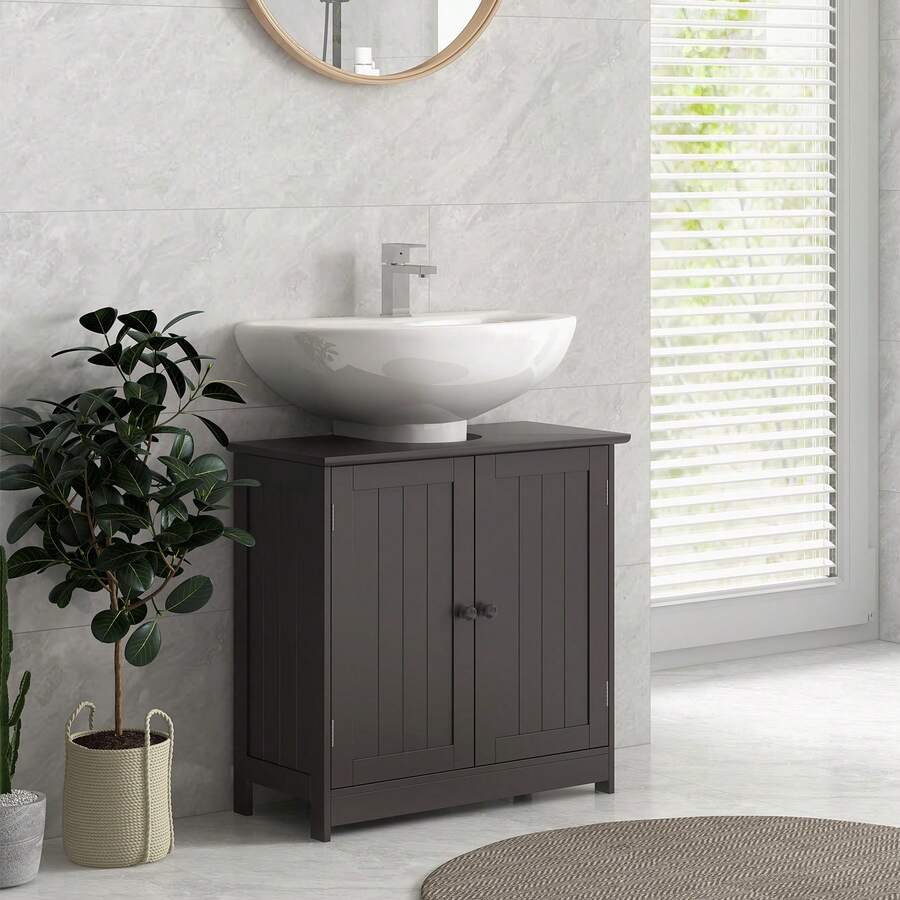 Bathroom Vanity Cabinet, Under Sink Bathroom Cabinet With 2 Doors And Adjustable Shelf, Coffee - Coffee - View 1
