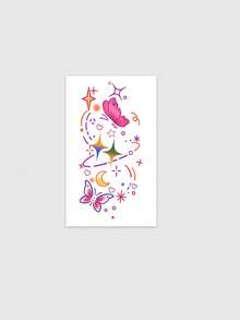1 Sheet Gradient Butterfly Moon Star Temporary Tattoo Stickers, Minimal Y2K Cosmic Galaxy Fake Tattoo For Shoulder Arm Clavicle, Waterproof Soft Girly Body Decor, Girls Daily Dating Matching Ins Viral Temporary Tattoos - Multicolor - View 2