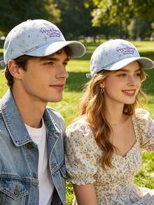 Korean Style Personalized Floral Embroidered Baseball Cap, Unisex Fashion Letter Baseball Cap, Spring Summer Casual Sun Protection Curved Brim Cap - Multicolor - View 1